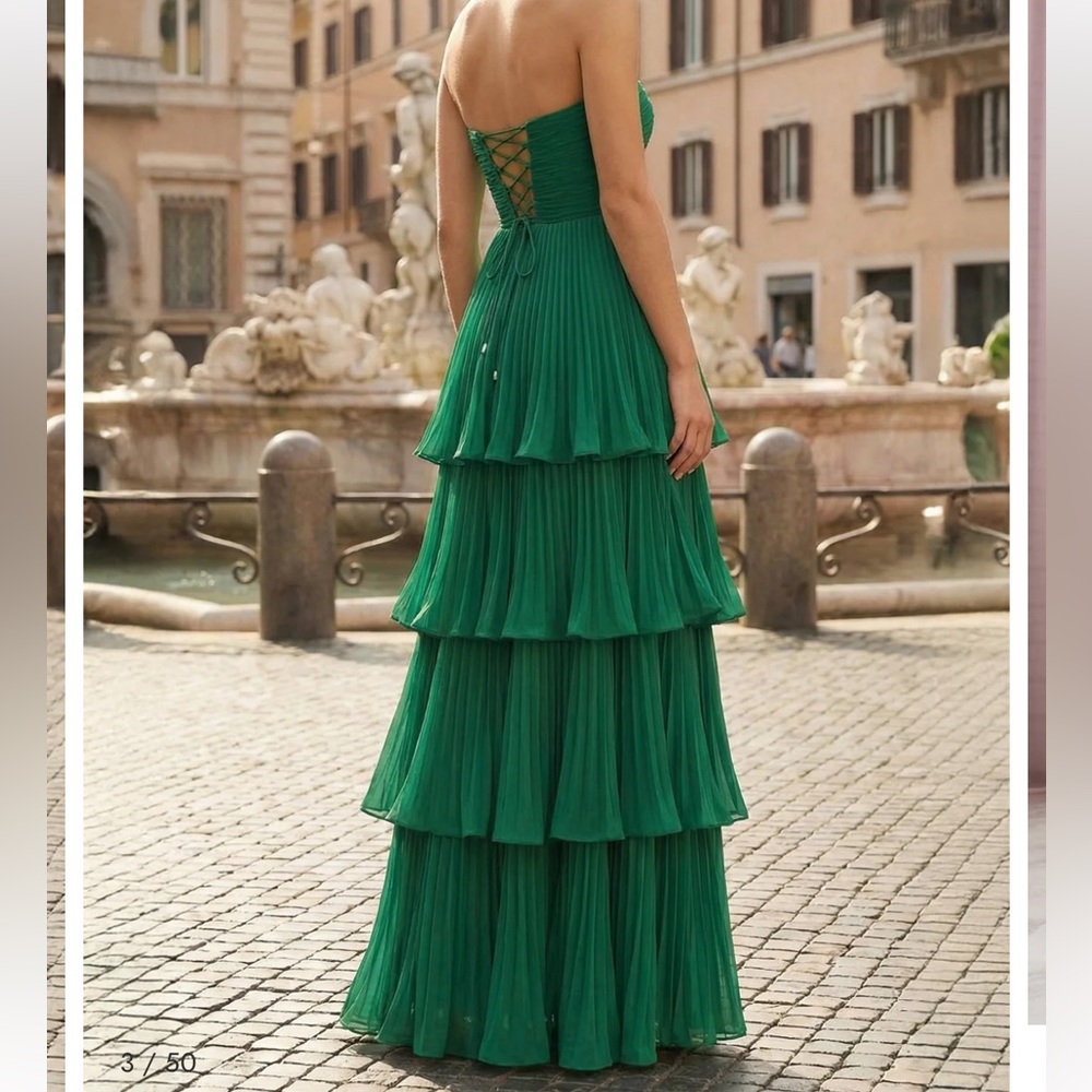 KissProm khalani emerald green ruffle multi layer long prom dress - Picture 2 of 14